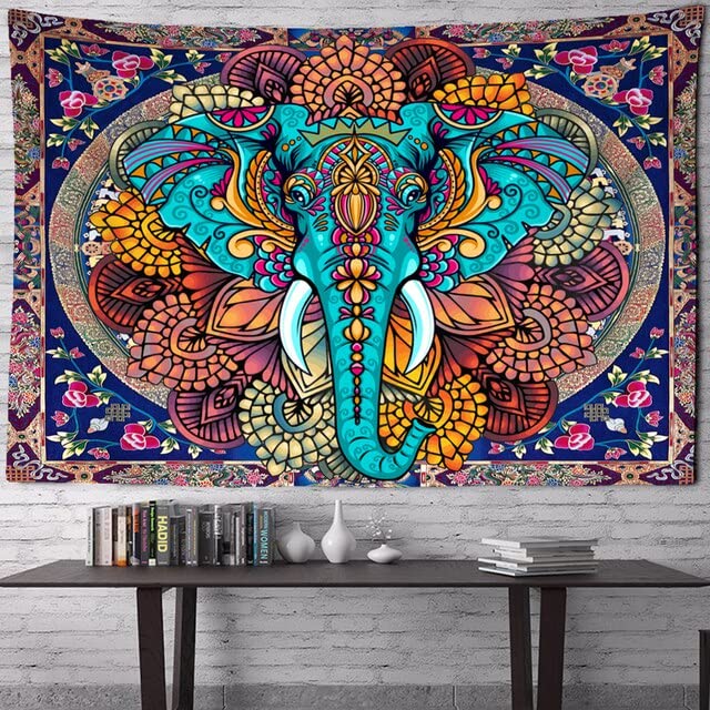 Tapisserie Murale Éléphant Bohème - Décoration Ethnique 3D Pour Salon Ou Chambre - Tenture Polyvalente 150x230 Cm