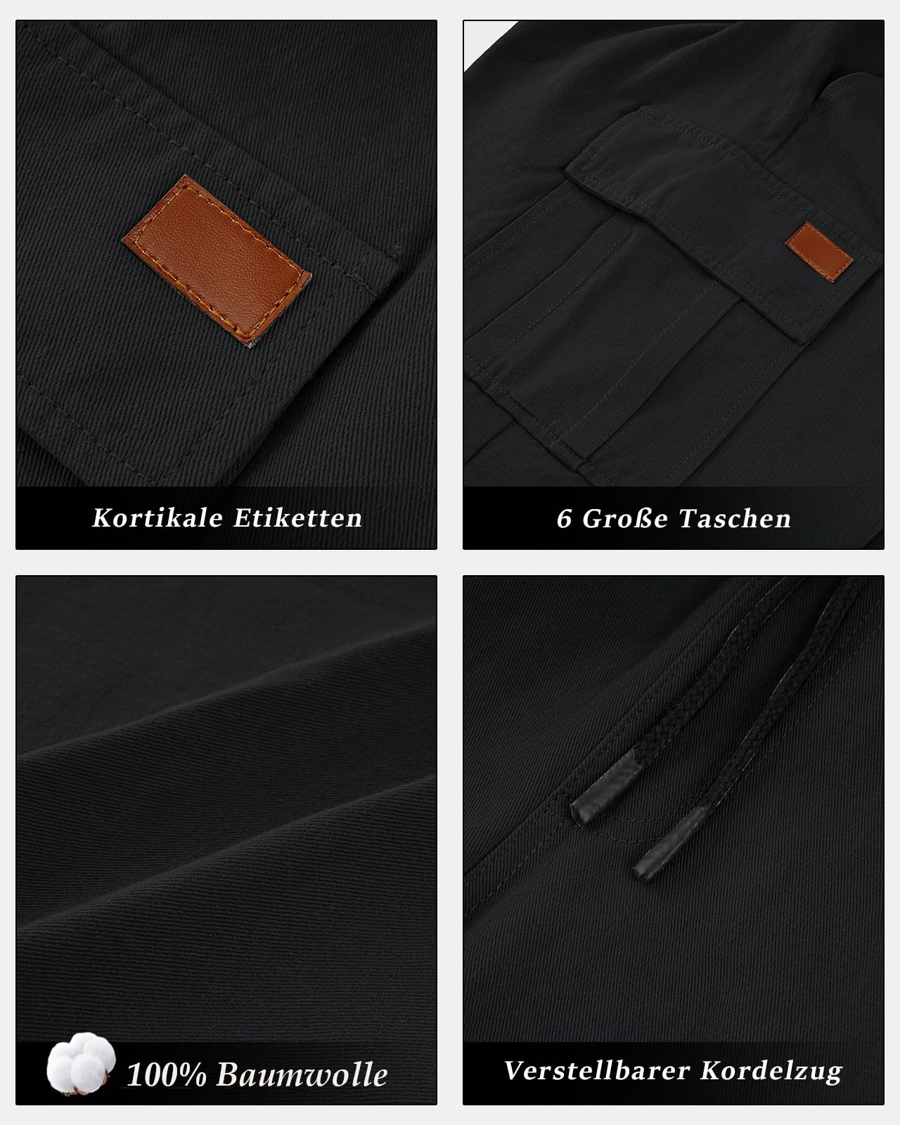 HMIYA Kurze Hosen Herren Cargo Shorts Baumwolle Bermuda Shorts Sommer Cargohose Herren kurz mit Taschen