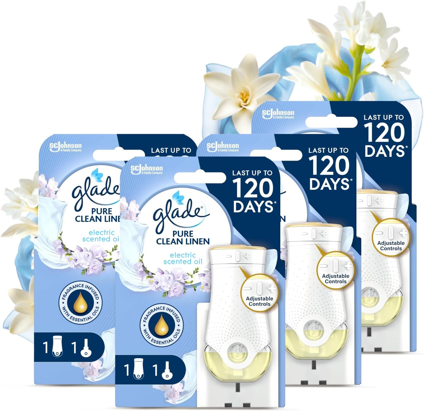 Plug In Air Freshener, Pure Clean Linen, 1 Holder + 4 Refills