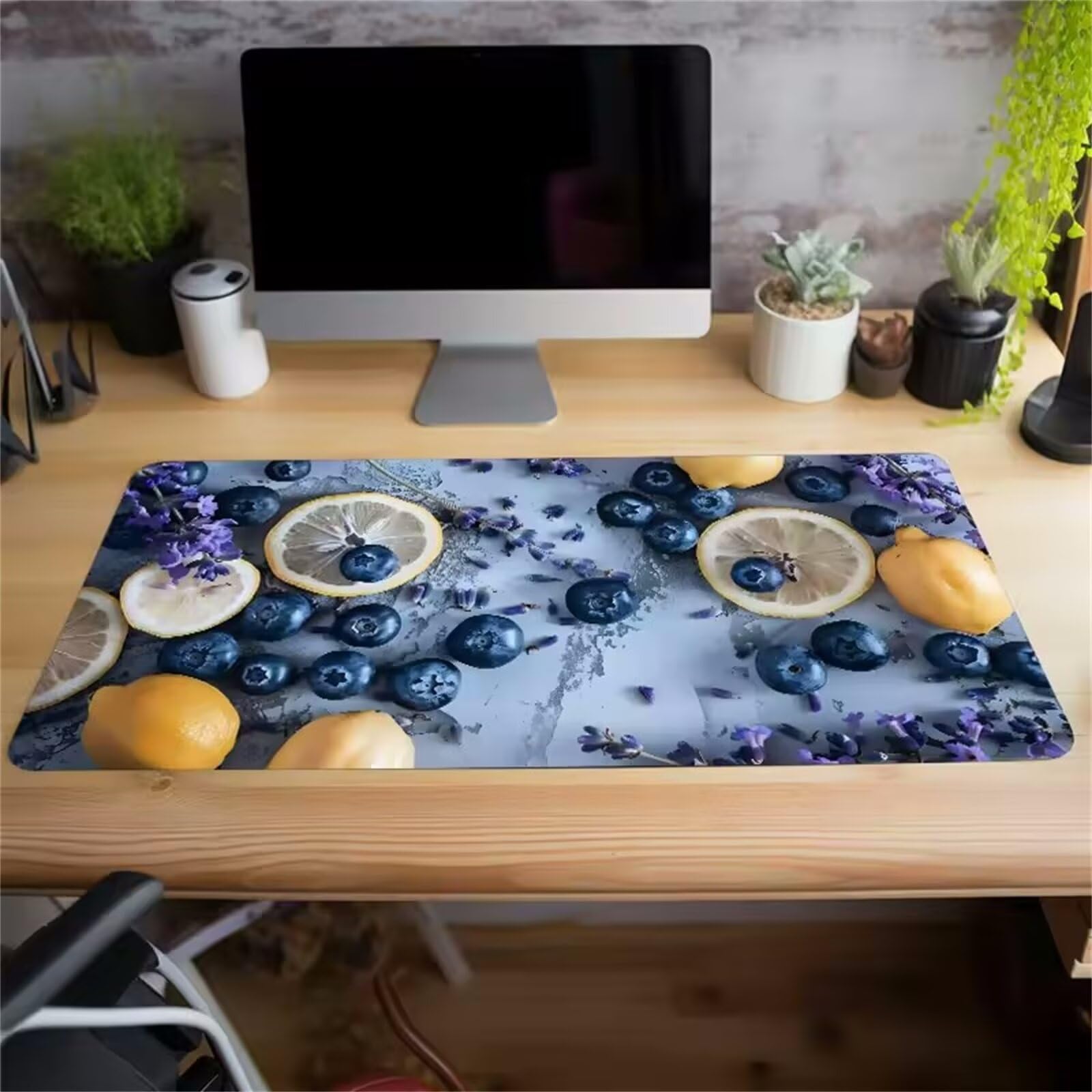 Alfombrilla Ratón Arándanos Limones Alfombrilla Ratón XXL para Juegos,1000x500x3mm Mouse Pad Extendida Bordes Cosidos Base de Goma Antideslizante para Ratón y Teclado