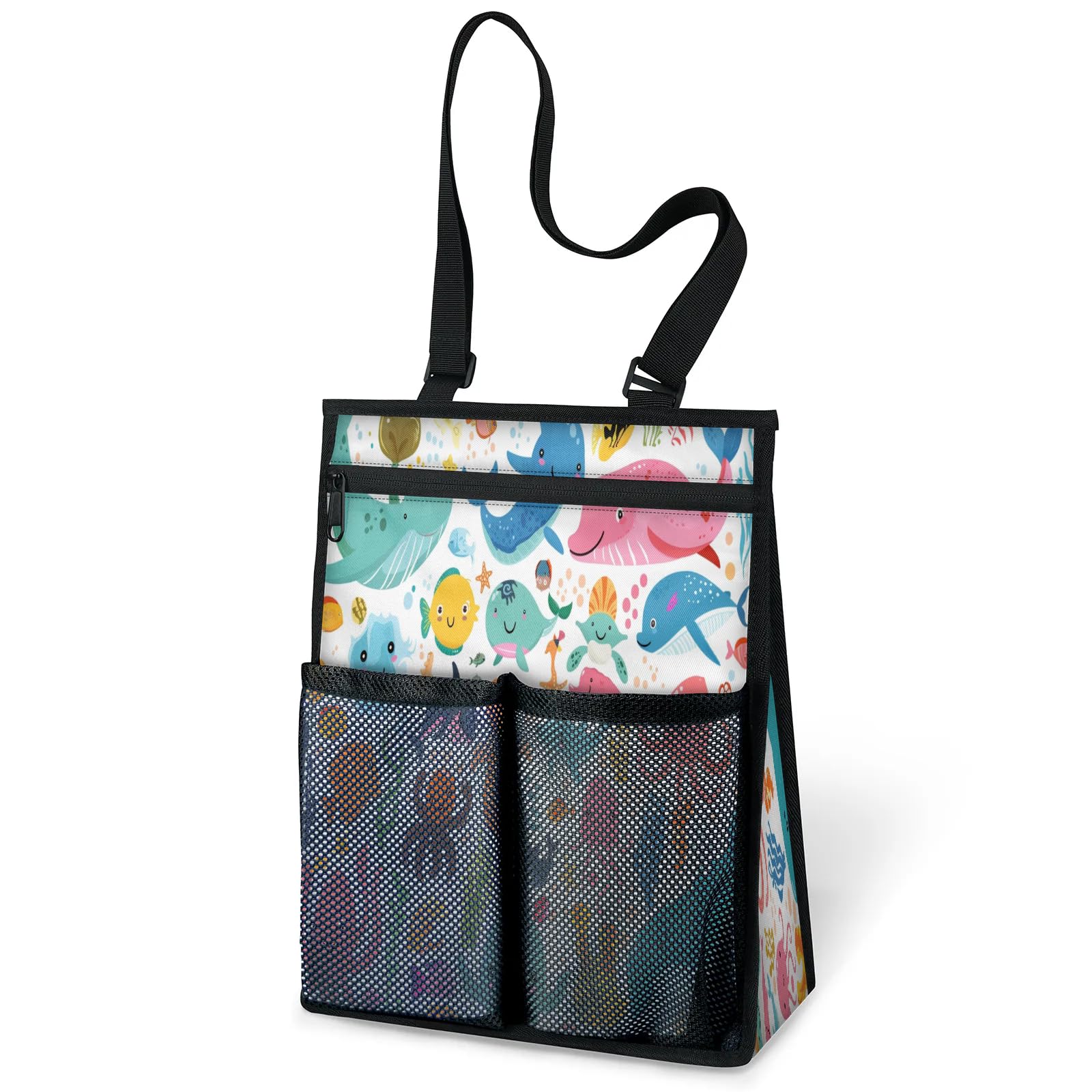 Ourtheme Cartoon Sea Animals Portable Shower Bag for Travel Gym Camp Beach Tote Shower Caddy Bags Hanging Toiletry