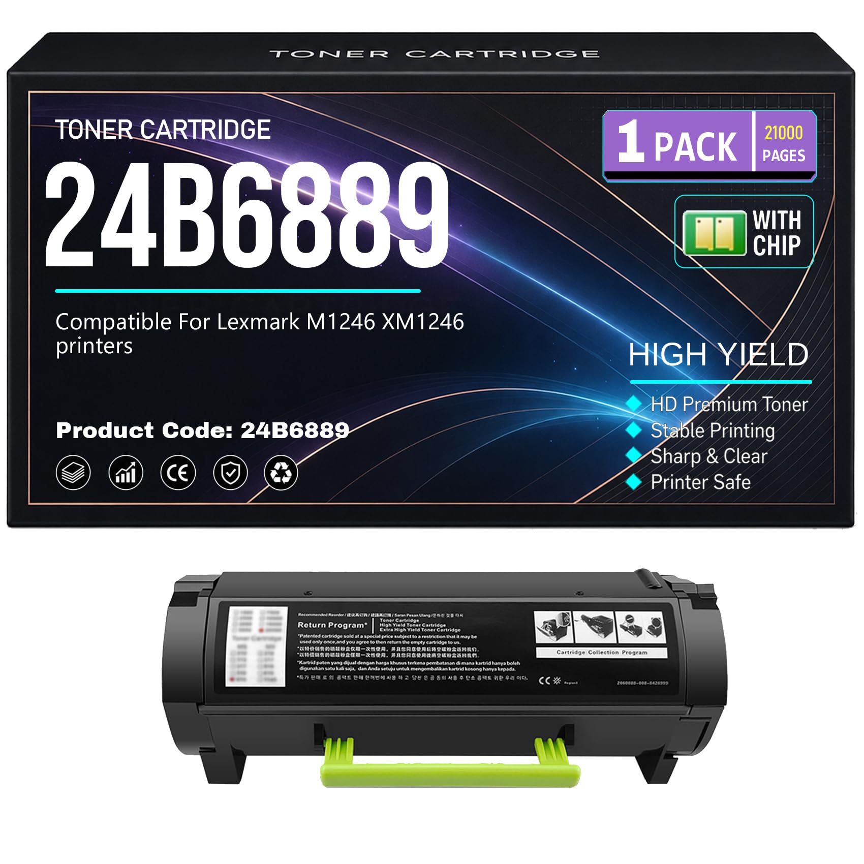 M1246XM1246 Cartucce di toner Compatibile 24B6889 Tonico | Alto rendimento per Lexmark M1246XM1246 Stampanti con chip 21000 pagine,24B6889-1PC