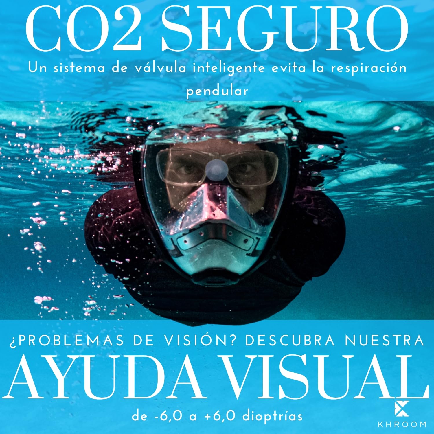 Khroom Máscara de esnórquel para Adultos y niños - Seaview Y | Sin Problemas de CO2 | Máscara Completa para Snorkeling| Equipo de Snorkel con máscara Integral Completa para Adultos S/M Turquesa+Case