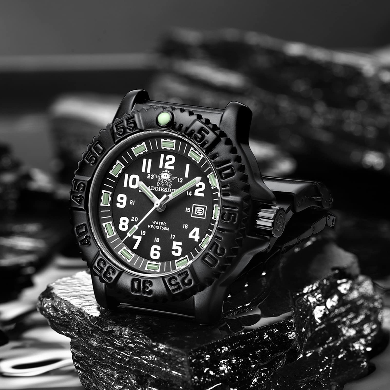 Addiesdive - Reloj de pulsera para hombre, analógico, de cuarzo, deportivo, acero inoxidable, Negro , Pulsera