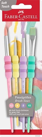 Faber-Castell Yumuşak Dokulu Fırça Pastel Seti, 4’lü, Kaymaz Tutma Yeri, Ergonomik Kavrama, İnce ve Kalın Uçlu Boyama Fırçaları