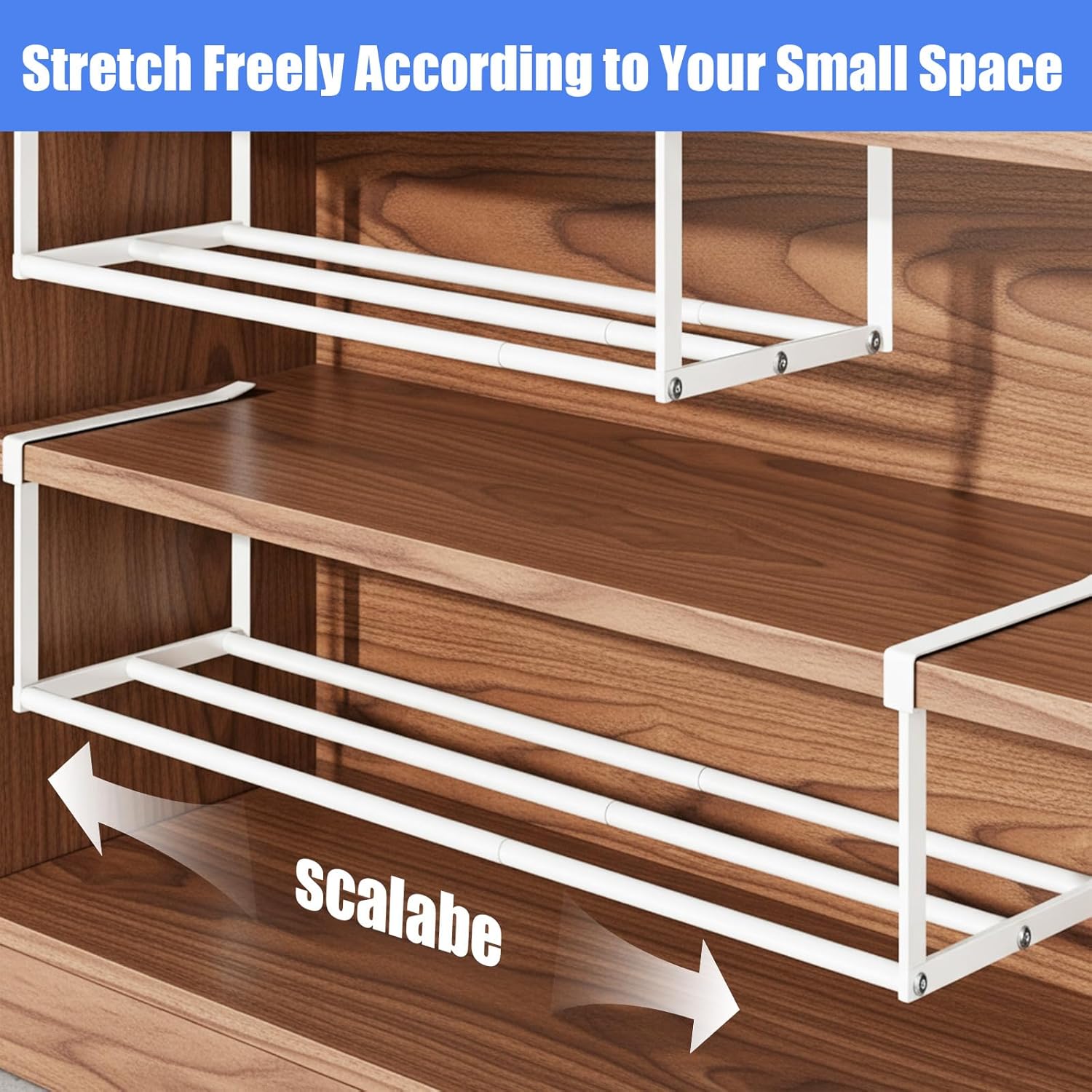 2 Pcs Expandable Shoe Rack Organizer, Adjustable Retractable Shoe Racks, Multifunctional Under Cabinet Hanging Shelf for Closet Storage, White, 16.5-31.5 Inch, Space Saving