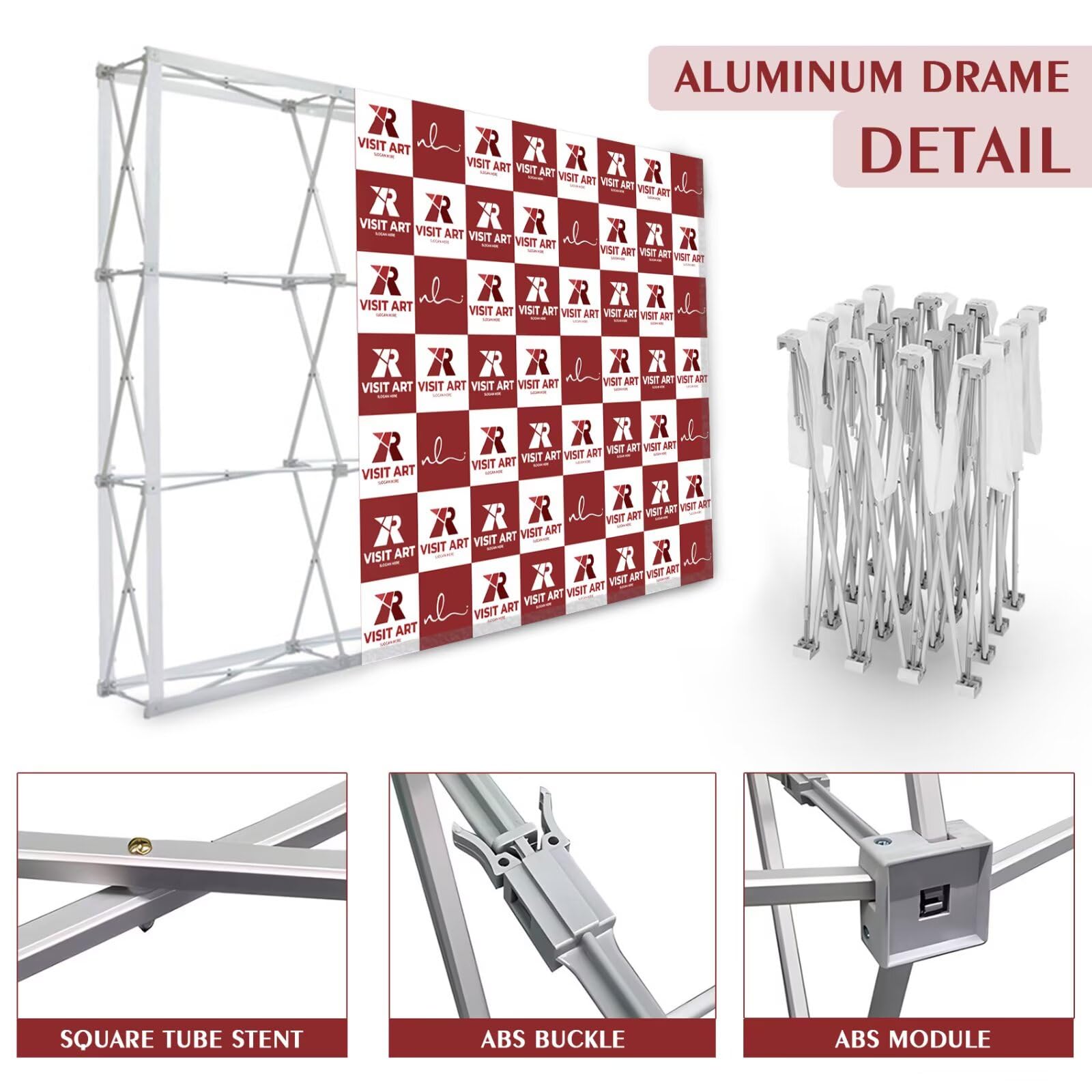 Tragbarer Pop-Up-Präsentationsständer, 2,5 x 3 m, Aluminiumrahmen, Messeständer, großer Spannstoff, Präsentationsständer für Geschäfte, Einkaufszentren, Campus, Hochzeiten, Unternehmen