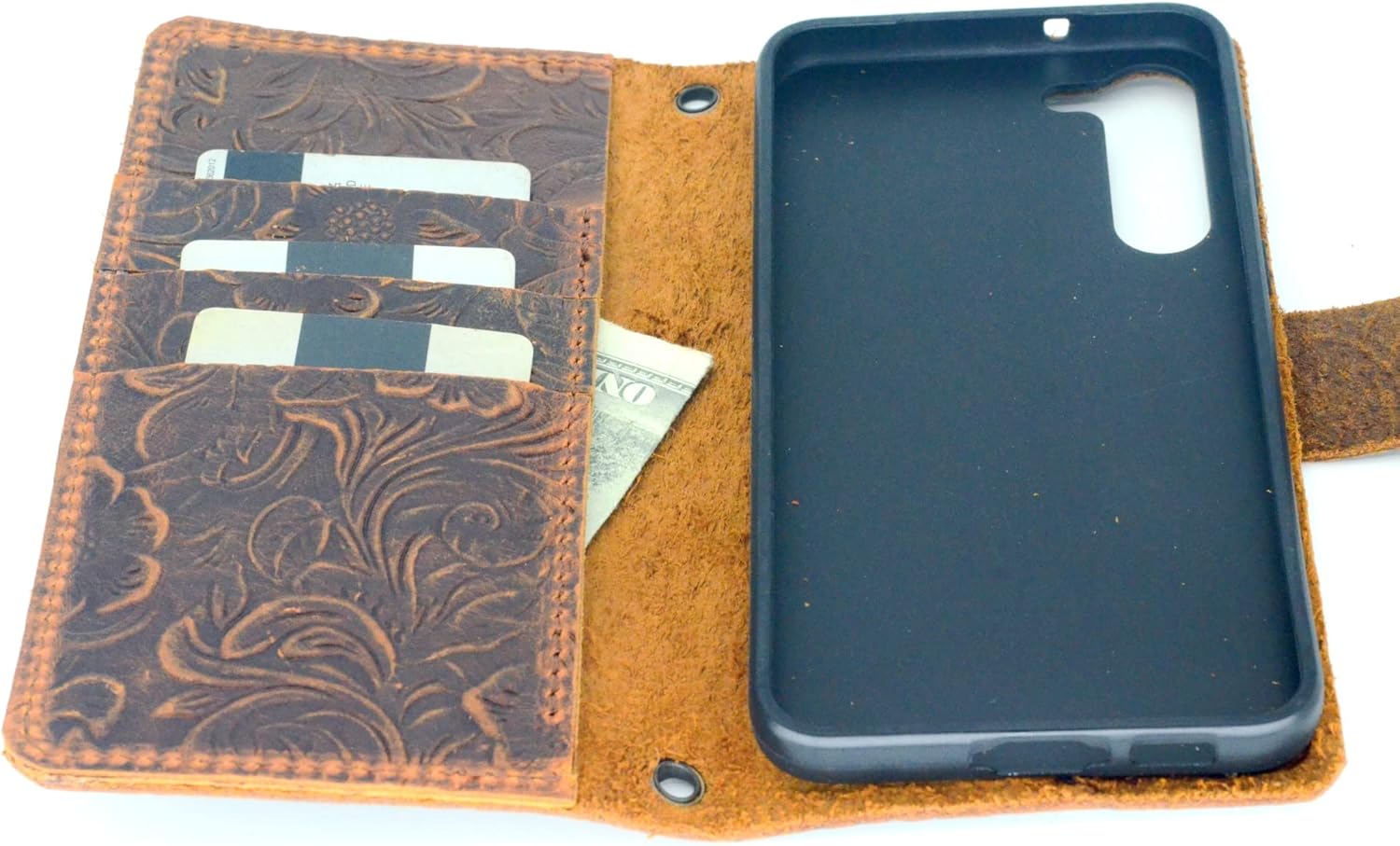 JJNUSA Case Compatible with Samsung Galaxy S23 2023, Handmade Genuine Distressed Leather Wallet for Galaxy S23 5G Flip Cover Case Brown