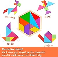 Vista 4 de Meooeck Paquete de 12 rompecabezas de madera Tangrams con forma de F, bloques de lógica cerebral para juegos, regalos educativos para adultos