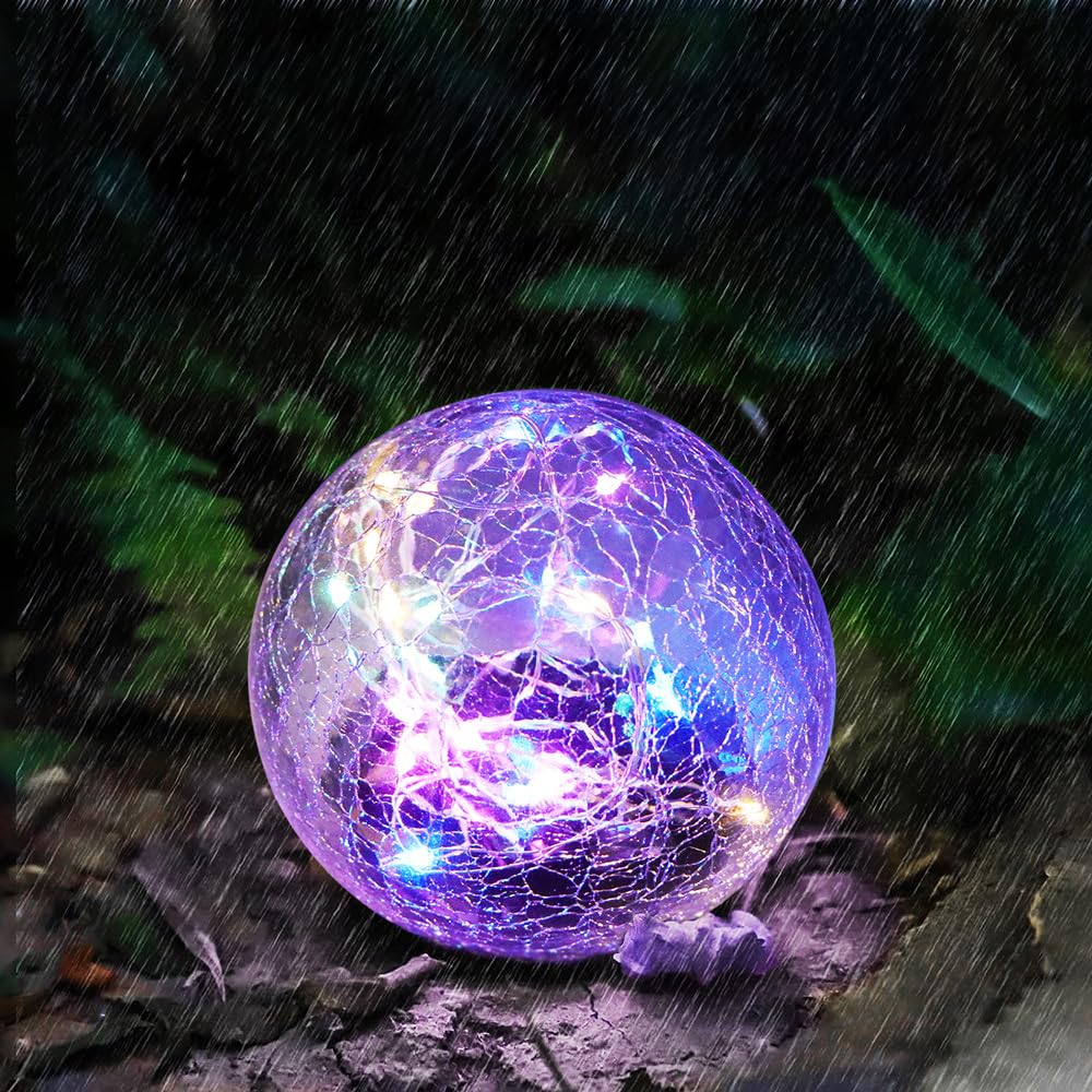 zhonghua Cracked Glass Outdoor Landscape Lights, 10cm 20LED Solar Cracked Glass Ball Lights Solar Cracked Glass Garden Lights Waterproof (1 Pack, Multicolor)