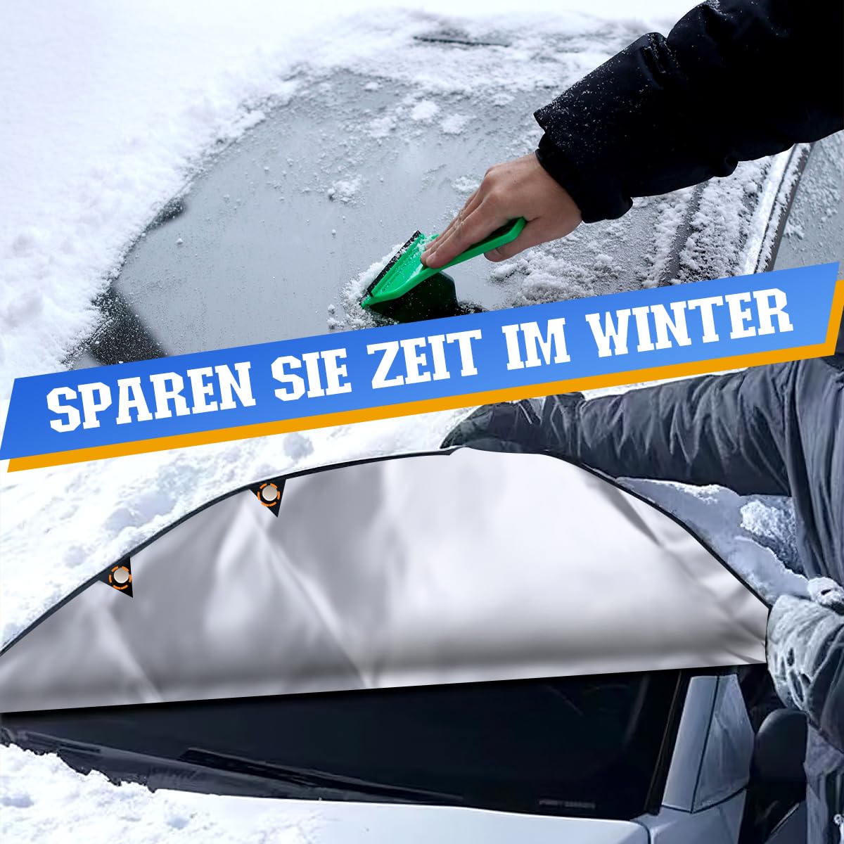 iZoeL Couverture Pare-Brise Voiture Grande Auto Couverture Magnétique avec Housse Protection de Rétroviseur Latéral Protection Hivernale Protège Contre Vent Neige Poussière Givre Soleil - 225 x 164 cm