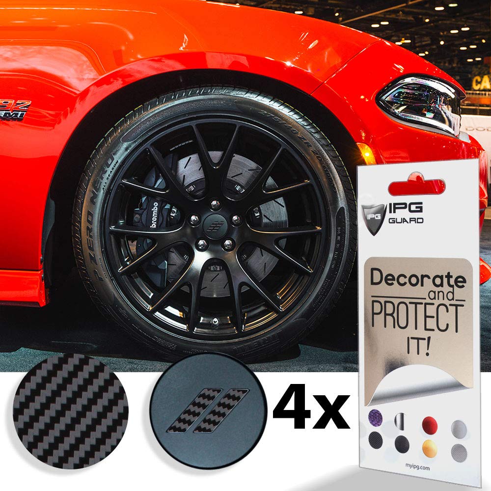 IPG Compatible for Dodge Charger Challenger Durango Wheel Center Cap Decal Sticker Wrap Kit Personalize Your Vehicle (Inner Logo, Black Carbon Fiber)