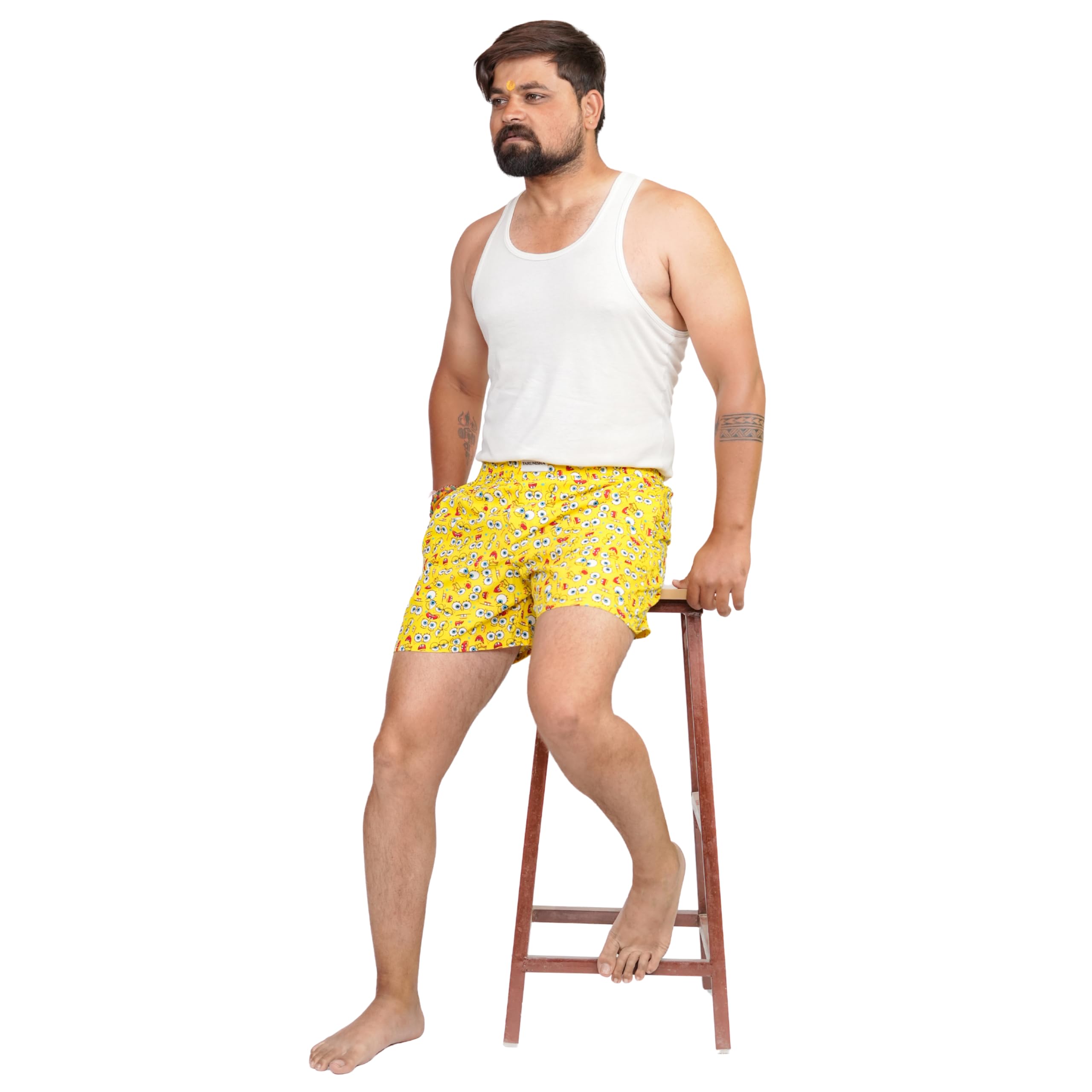 Men's Printed Boxer Shorts, Yellow, Cartoon Print, Summer Short Pant, Summer Boxers-image-19