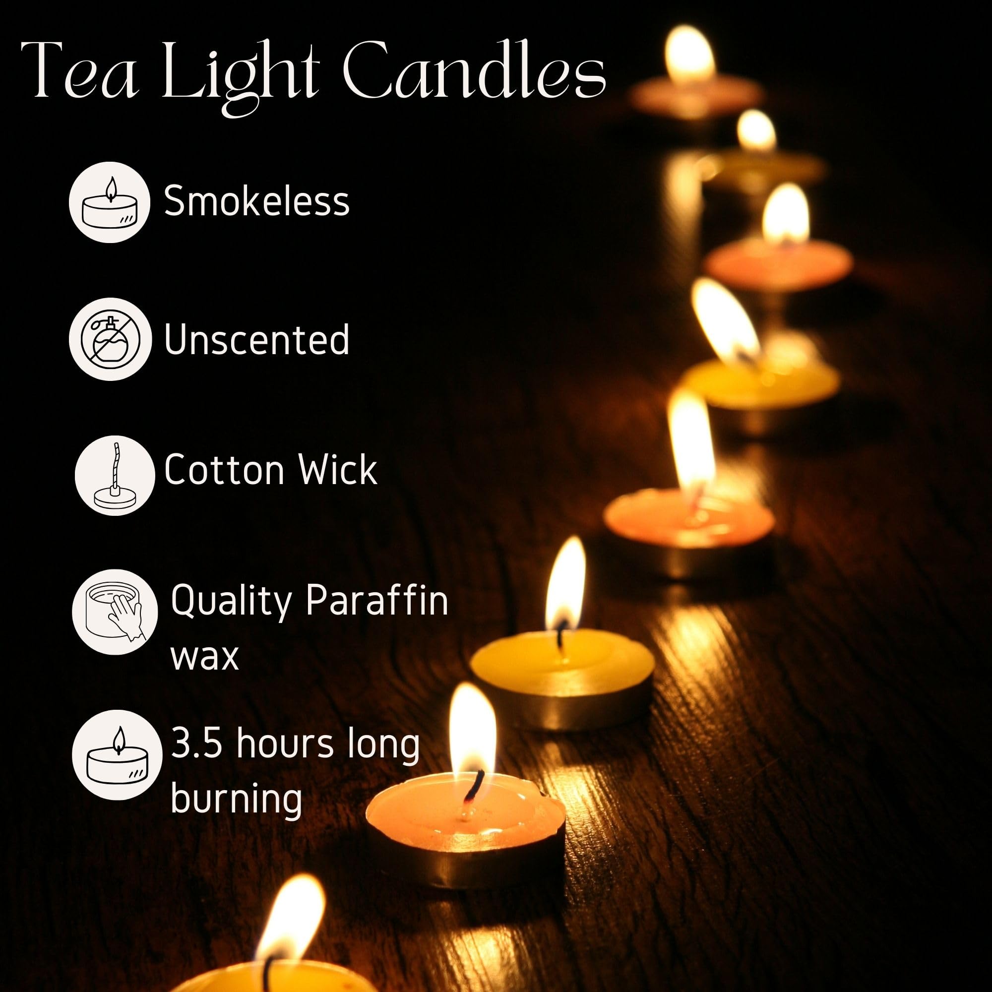 Unscented Palm Tea Lights Candles 100 Pack Bulk, 3.5 Hours Long Burning White Tea Lights,Non-Paraffin, Smokeless, Mini Tealight Votive Candles for Wedding, Centerpiece, Party, Christmas