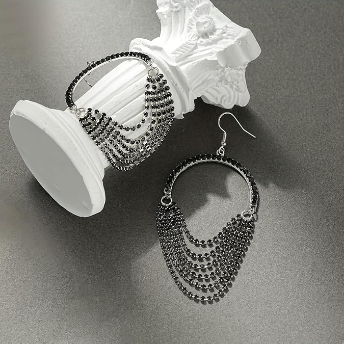 Crystal Chandelier Drop Earrings, Red Rhinestone Cascade, Silver-Tone Metal, Multi-Layer Design