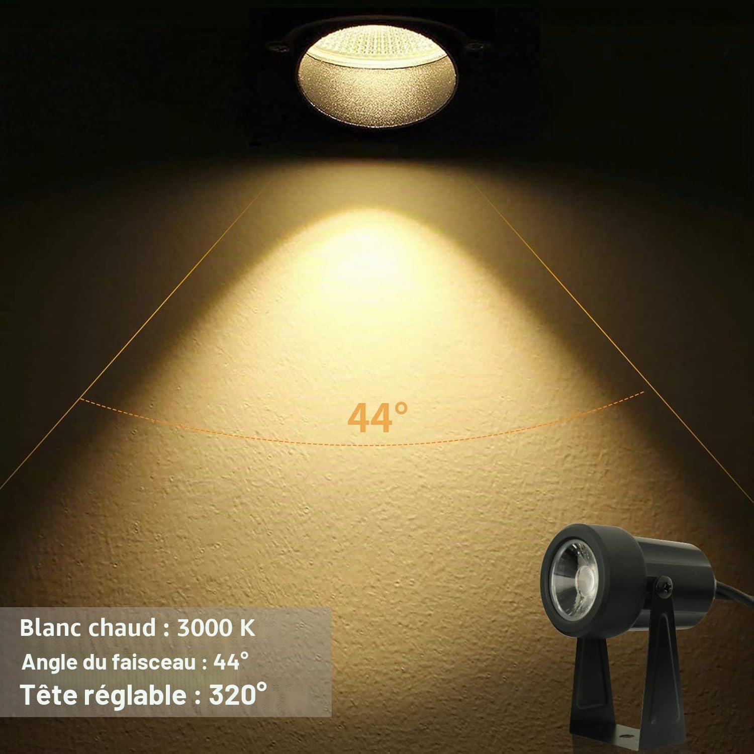 Bomcosy Projecteurs de jardin alimentés secteur, 14 mètres de lumières de paysage, 3000K 14V Lumière sur piquet IP65 étanche pour jardin extérieur, éclairage de chemin pour décoration de pelouse, cour
