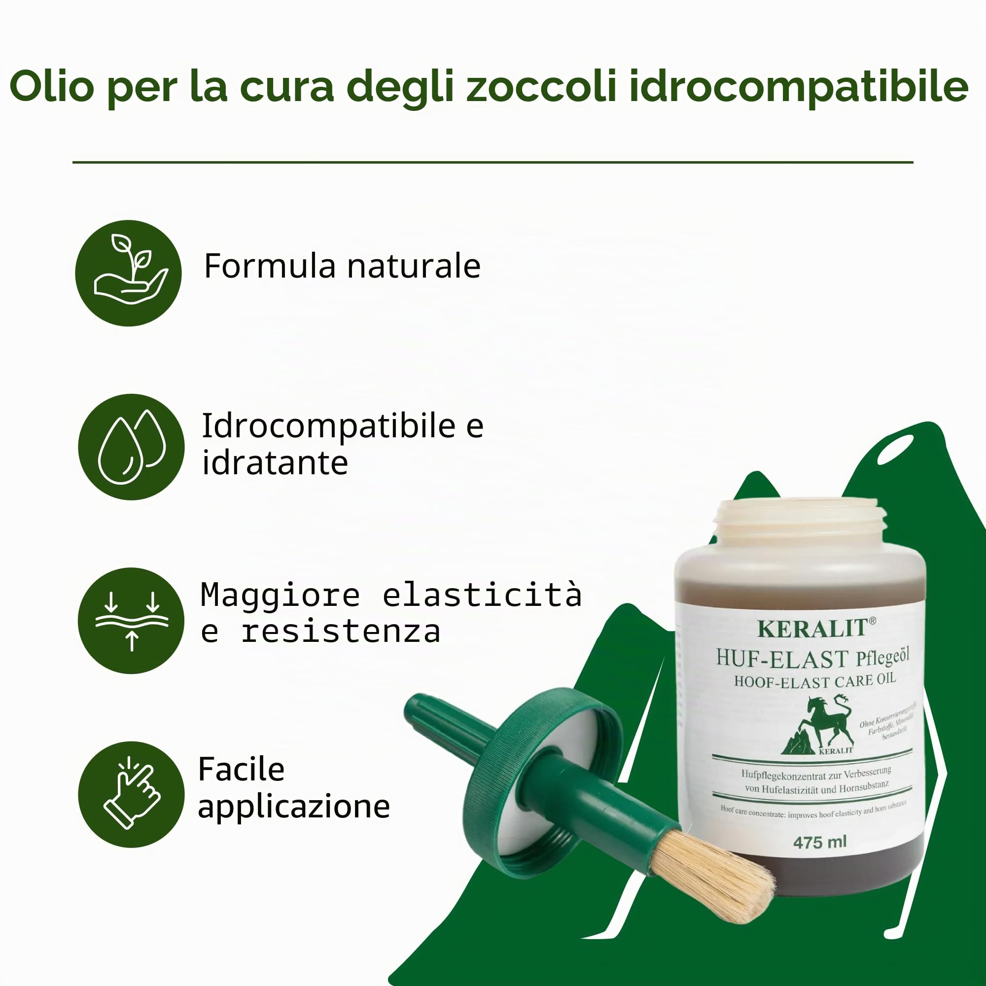 Keralit Huf‑Elast con pennello – olio idrosolubile per la cura degli zoccoli per cavalli con alloro, sesamo, avocado e olio di jojoba – per zoccoli secchi, maggiore elasticità e capacità di carico