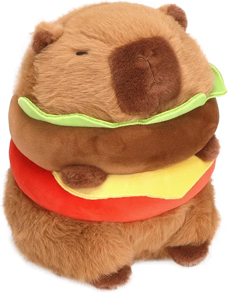 CHDBLOCK Hamburger Capybara Plush Toy - 9.5 Inch Cute Capybara Stuffed Animal, Kawaii Capibara Plushie for Kids and Adults Hamburger Plush