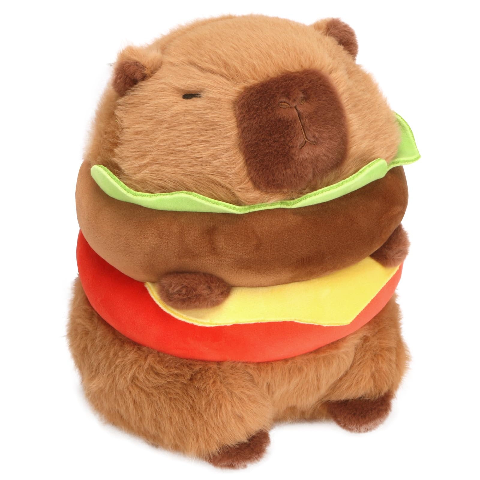 Hamburger Capybara Plush Toy - 9.5 Inch Cute Capybara Stuffed Animal, Kawaii Capibara Plushie for Kids and Adults Hamburger Plush