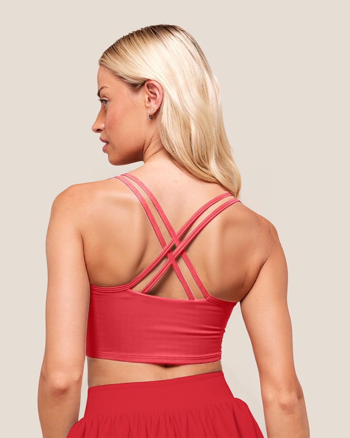 Womens Tennis Dress 2 Piece Set with Built-in Bra & Short Pockets Golf Cross-Back Tank Top and Puffed Skirt Outfit