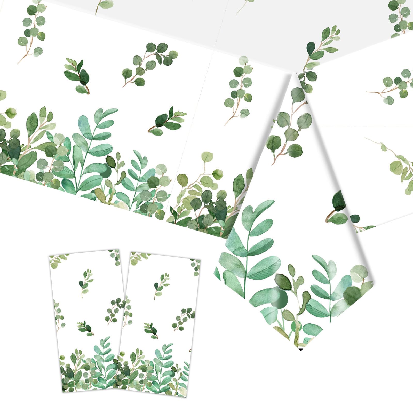2Pcs Sage Green Party Tablecloths Decorations Eucalyptus Leaf Table Cover,137*274cm Baby Shower Table Cloth Greenery Plastic TableCloth for Birthday Bridal Shower Baptism Wedding Engagement Party