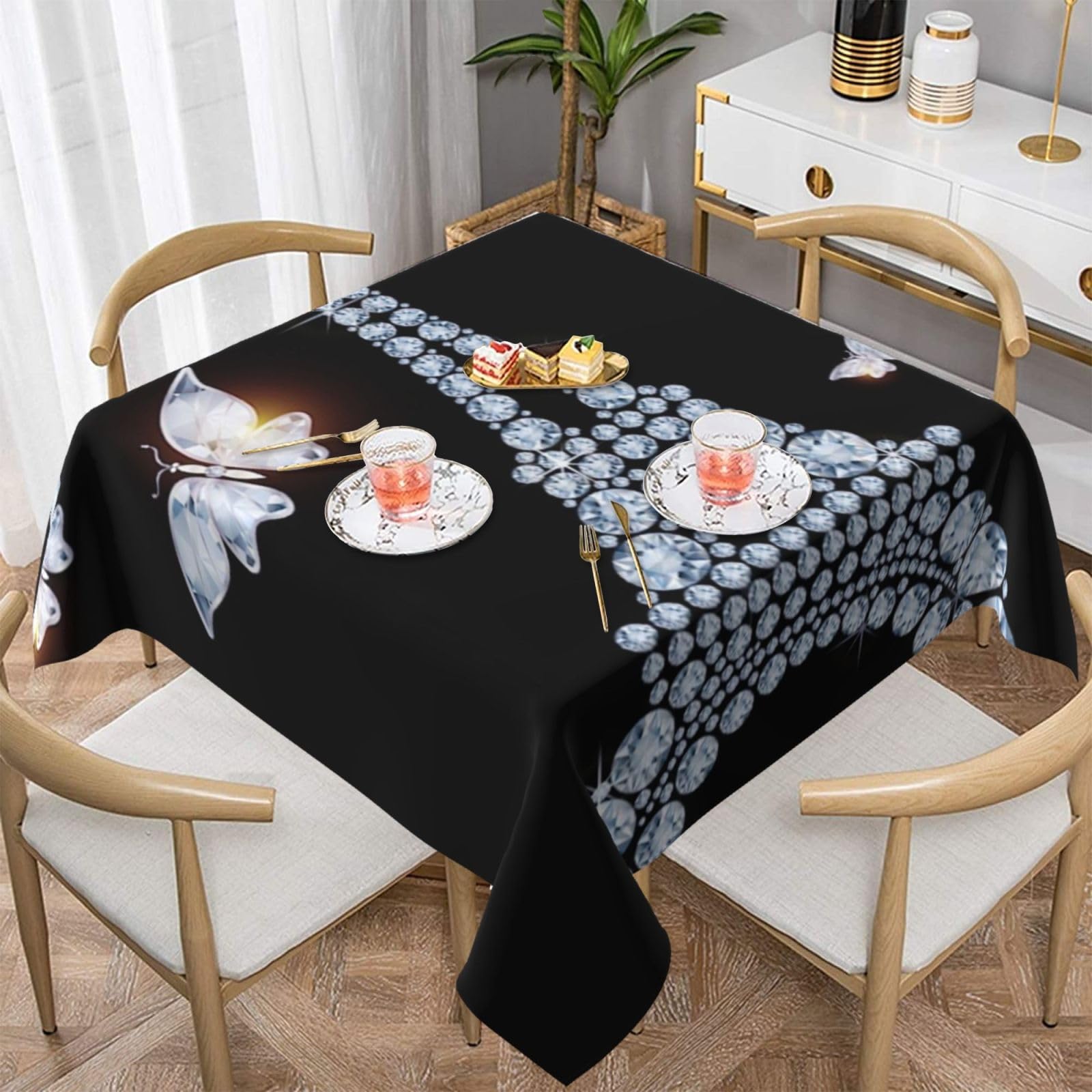 DCEHGEW Eiffel Tower Prints Square Tablecloth 137x137 CM, Waterproof Fabric Table Cloth for Dining Table, Farmhouse Table Cover for Kitchen Dining Tabletop Decoration