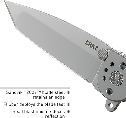 Vista 4 de CRKT Cuchillo plegable M16-02SS con bloqueo de marco: hoja de borde liso 12C27, mango de acero inoxidable, clip de bolsillo reversible, M16-02SS