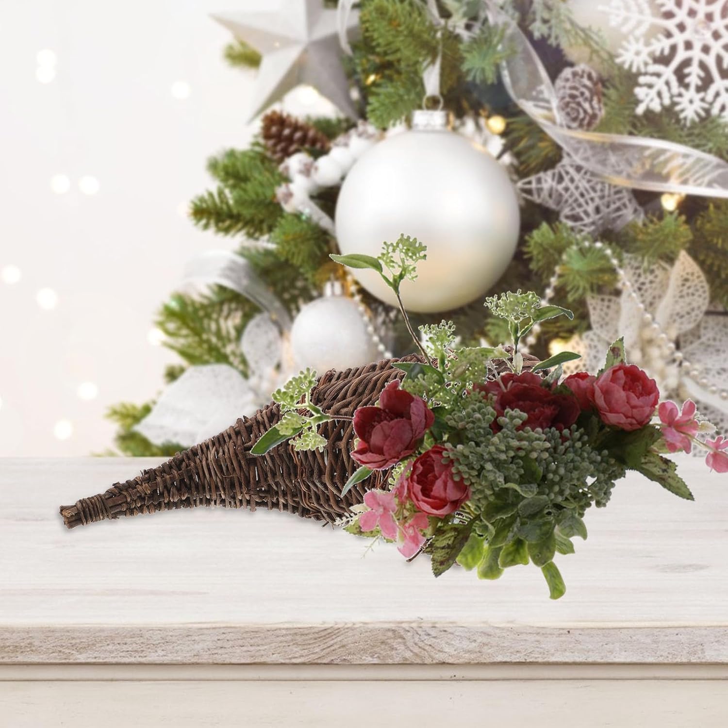 DECHOUS Fall Cornucopia Basket: Thanksgiving Table Centerpieces Autumn Horn Decoration Harvest Xmas Party Decorations For Pumpkin Leave Acorn Flower Display