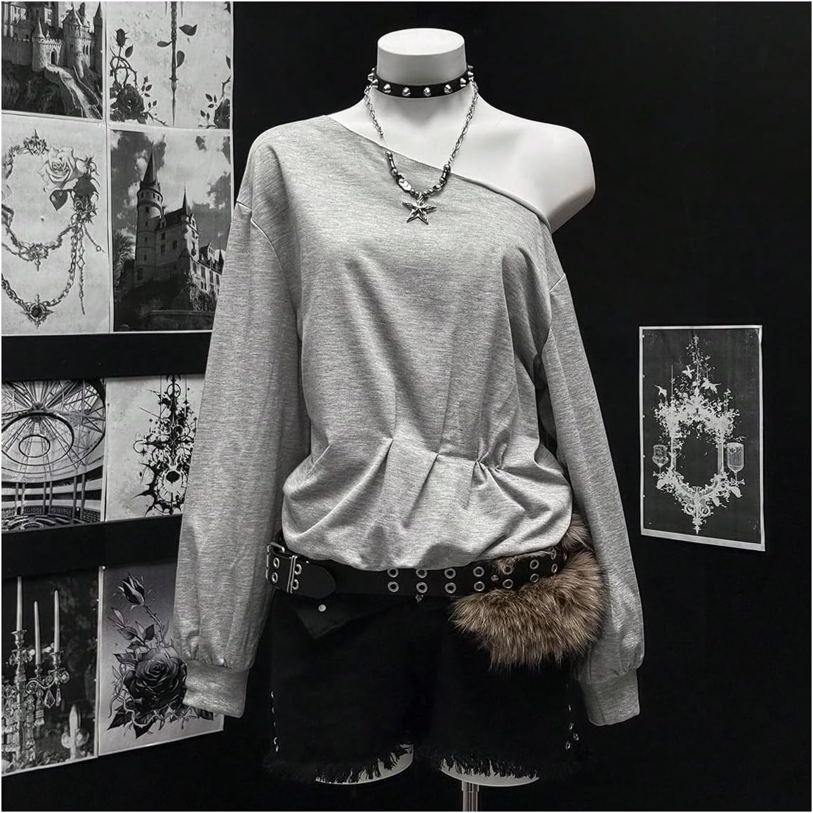 SweatyRocks Women's Off the Shoulder Sweatshirt Ruched Long Sleeve Loose Fit Pullover Streetwear - Image 4