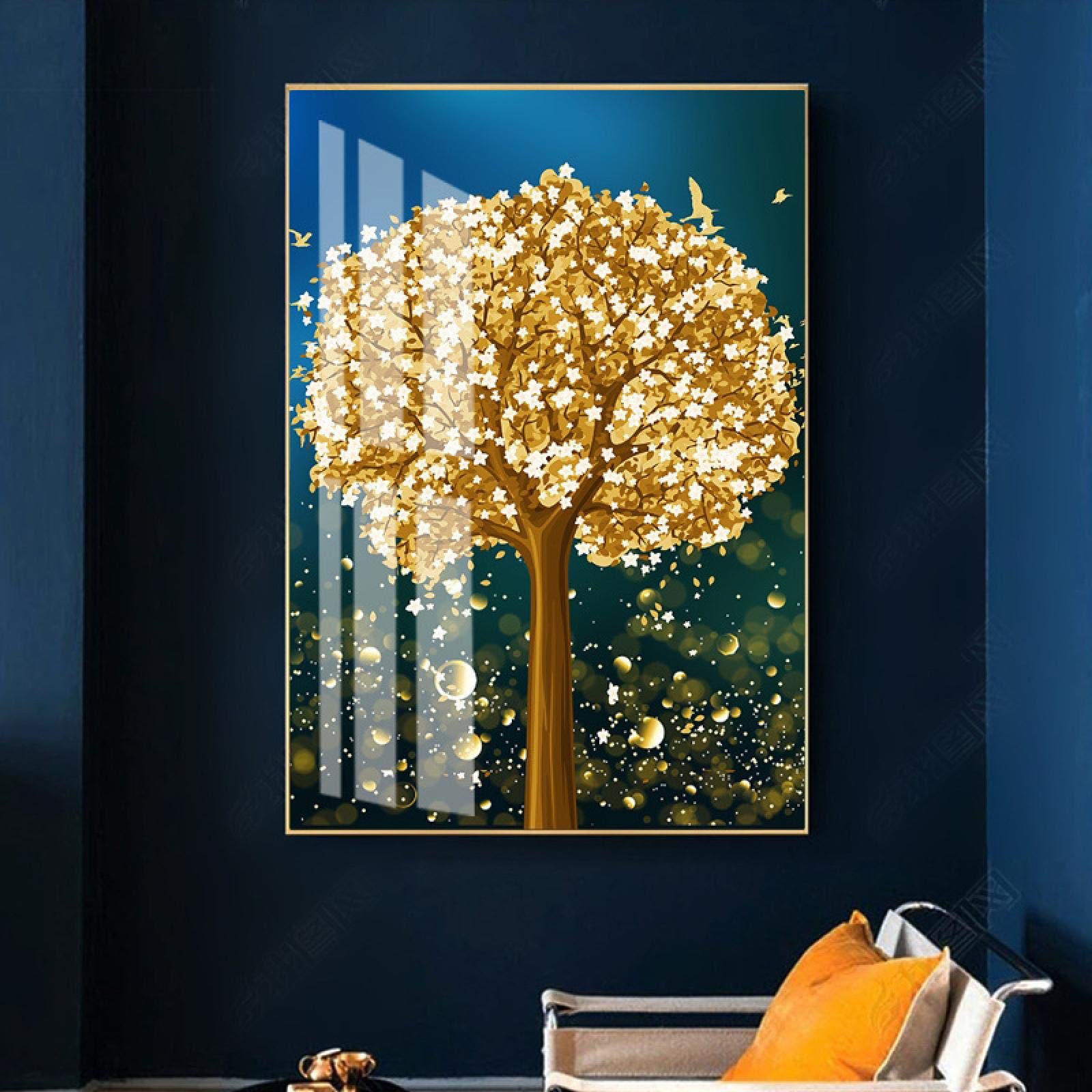 Arbre d'or décoration murale sur toile grand format pour sublimer un mur de salon