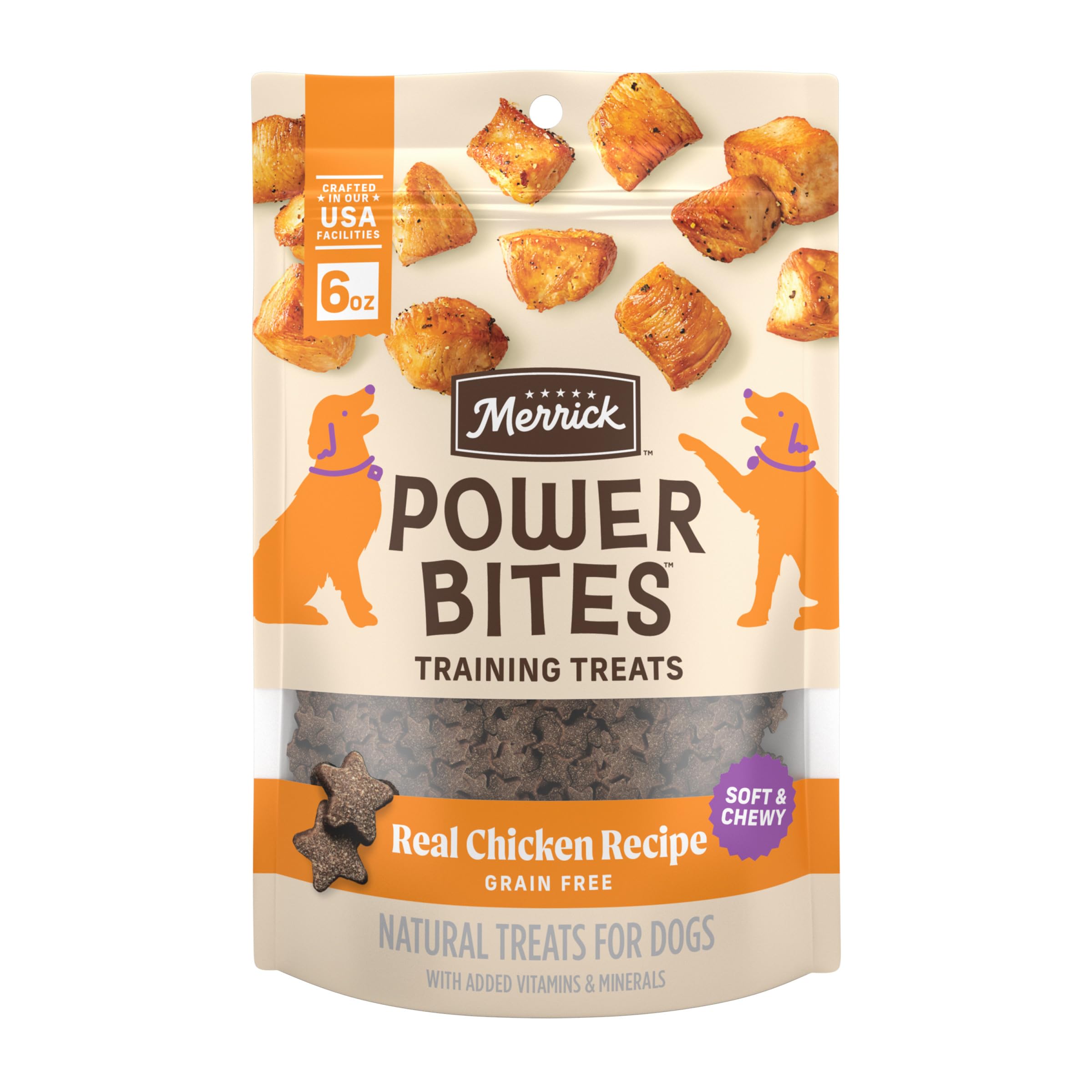 Merrick Power Bites Natural Soft And Chewy Real Meat Dog Treats, Grain Free Snack With Real Chicken Recipe - 6 oz. Bag