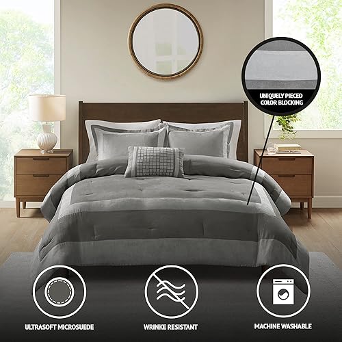 Miniatura 2 de Juego de edredón Madison Park Darcey de micro ante, diseño de borde de lujo, estilo de hotel para todas las estaciones, fundas a juego, tamaño