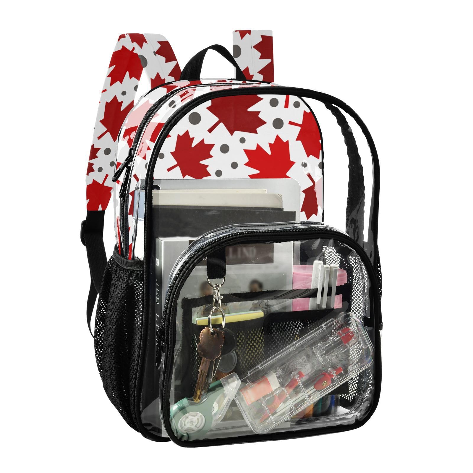 Aflyko Patriot PVC Backpack Canada Maple Leaf Transparent Bag Stadium Approved Daypack for Live House Concert Sport Game Festival Event Traveling