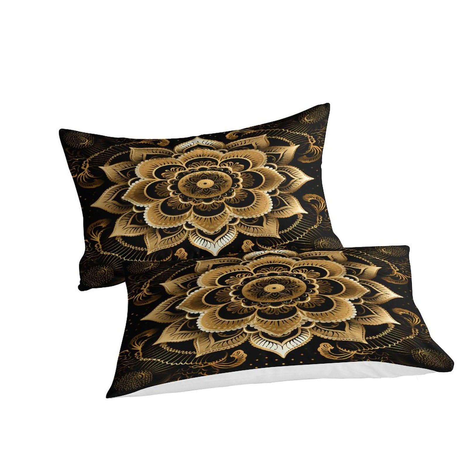 Stampa 3D Golden mandala Fodera copriletto Biancheria per letto Con federa Duraturo Ornate decorative art Rivestimento copriletto Morbido per studenti giovani coppie adolescenti Super king（260x220cm）