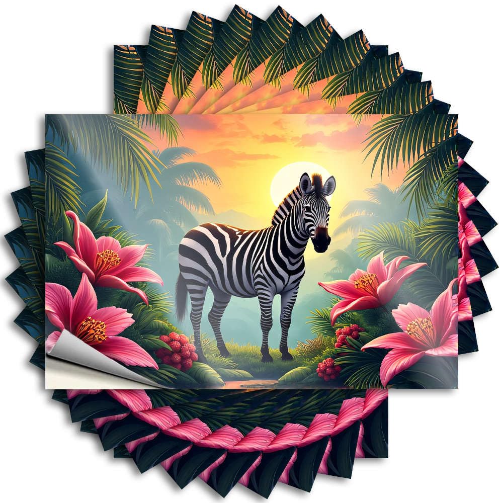 Outdoor Farmhouse Decor Football Sticker - A Zebra Stands Amidst Vibrant Pink Flowers in A Lush, Tropical Setting. Water Waterproof Vinyl Sticker(8X12CM)