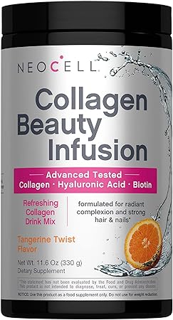 NeoCell Collagen Peptides Powder | 11.6 oz | Grass Fed Bovine | with Biotin and Hyaluronic Acid | Tangerine Twist Flavored | Beauty Infusion Drink Mix | Hair, Skin & Nails
