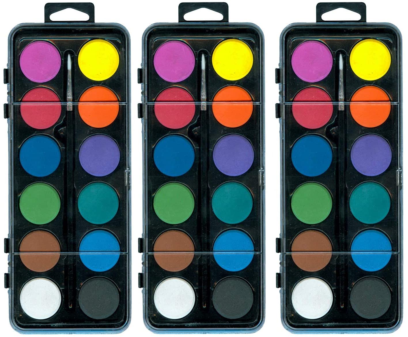 Major Brushes 12-Disc Watercolour Set with Brush - Pack of 3