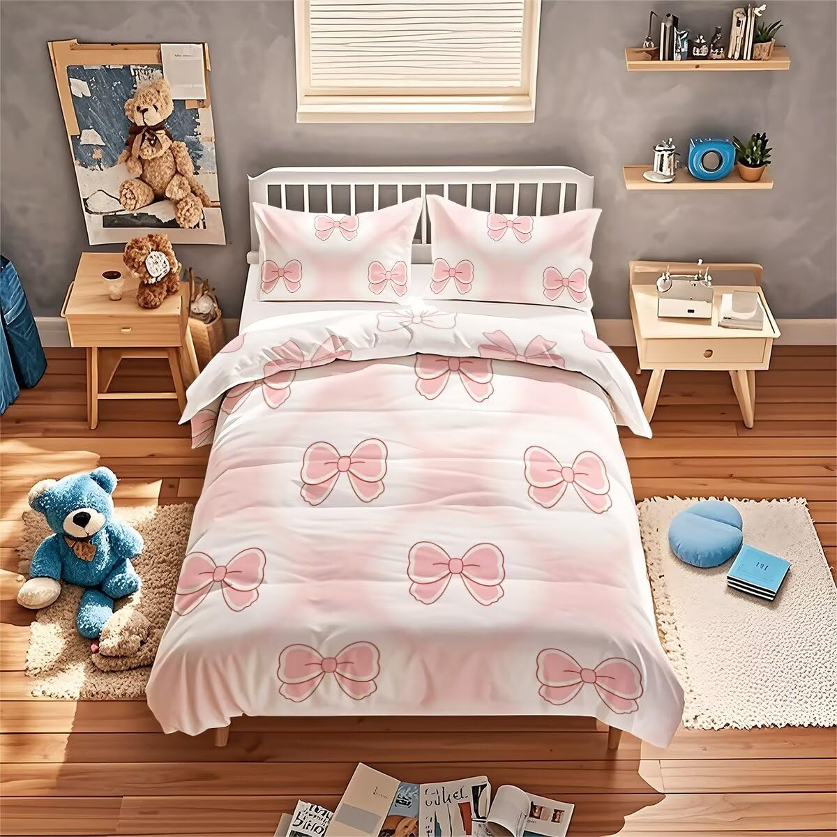 ViblyCoz Pink Bow Double Bed Duvet Cover Set 3 Piece Bedding with 1 Duvet Cover 200x200cm and 2 Pillowcases — image 1