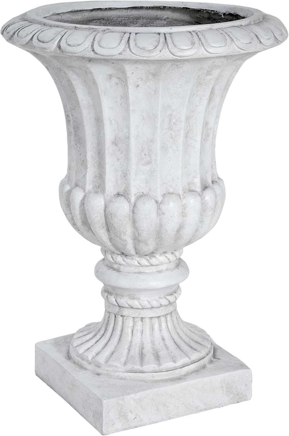 Christopher Knight Home Stella Outdoor Urn Planter with Drainage Hole, Mid-Century Modern Garden Urn, Large Garden Pot, Floral Relief Design, Sturdy MGO Outdoor Planter, Flower Urn, Antique White