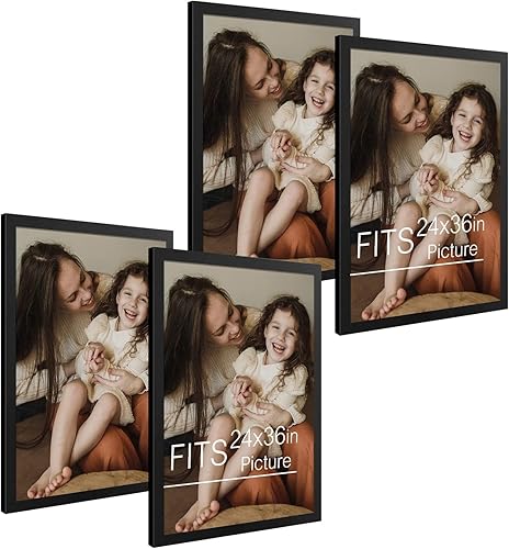 Frametory, Marco para póster de 24 x 36 pulgadas, marco negro de grano envejecido para fotos o fotos de 24 x 36 pulgadas, diseño de moldeado ancho