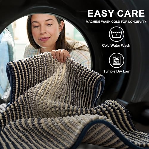 Miniatura 10 de BSICPRO Juego de alfombras y tapetes de baño, 2 piezas de felpilla gruesa y absorbente, antideslizantes, suaves y peludas para baño, lavables a