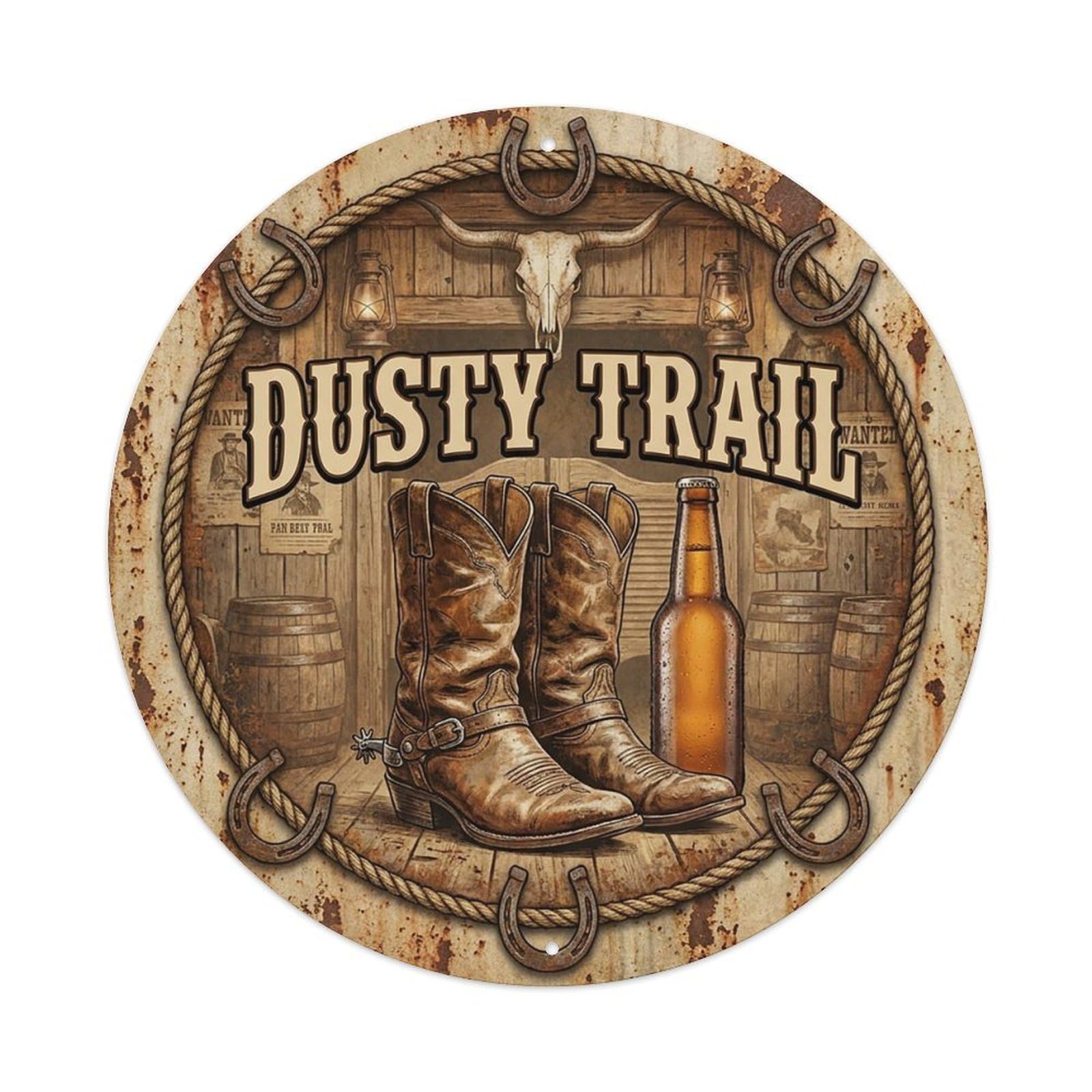 Vintage Beer Western Cowboy Dusty Trail Retro Bar for Pub Vintage Metal Tin Sign Plaque Wall Decor for Cafe, Club Bar, Office, Garden Metal Poster 8x8Inch