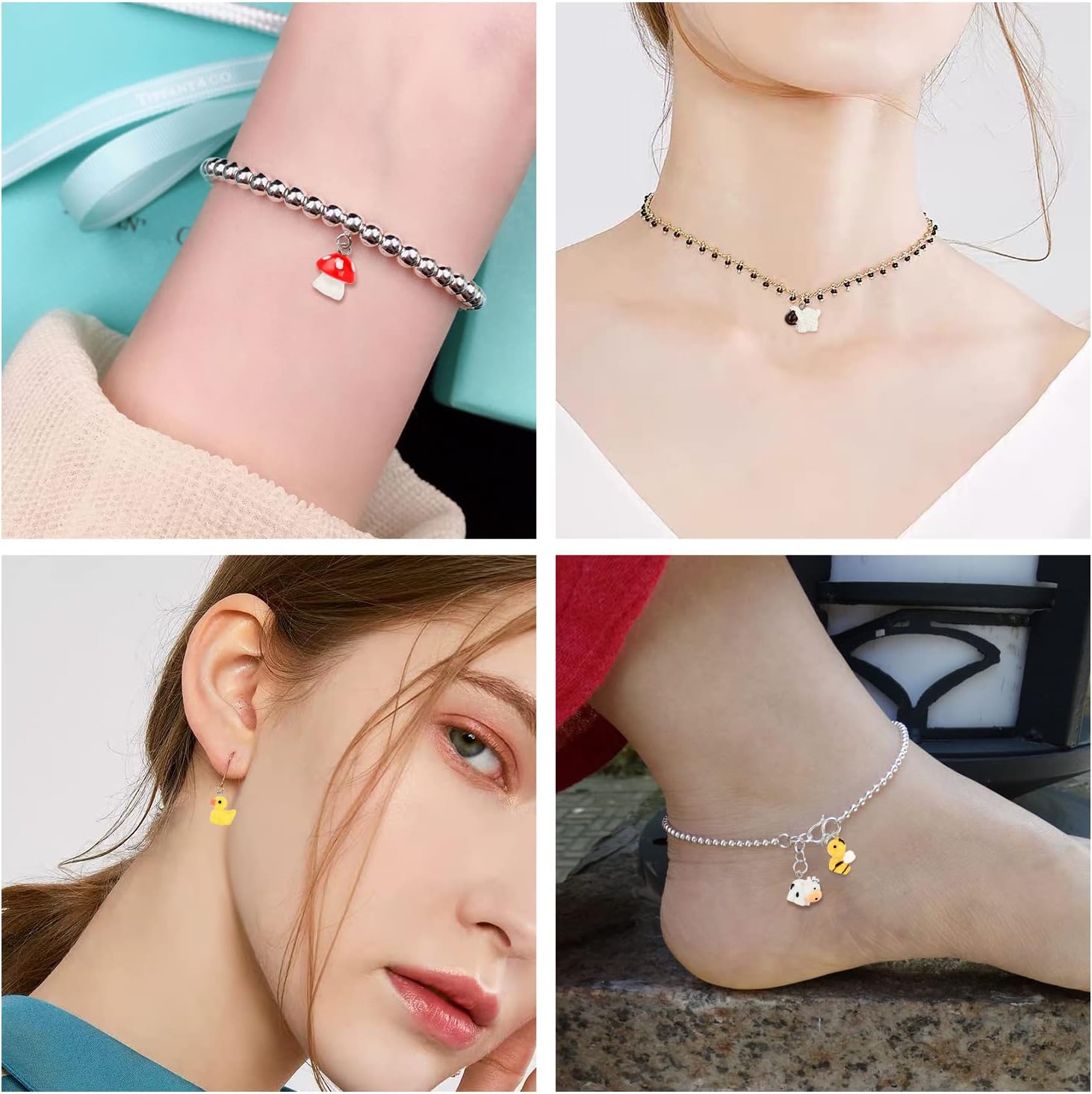 44 Pcs Resin Animal Charm Pendants Cute Goose Mushroom Duck Cow Bee Chicken Rabbit Turtle Hedgehog Sheep Pig Bead DIY Accessories Farm Supplies for Jewelry Making Bracelet Necklace Earring - Image 6