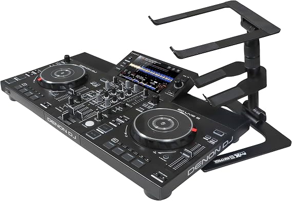 ProX Foldable DJ Laptop Stand with Adjustable Shelf & Carrying Bag, Portable Height-Adjustable Stand for Laptops, DJ Controllers & Mixers, Black