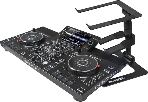 ProX Foldable DJ Laptop Stand with Adjustable Shelf & Carrying Bag, Portable Height-Adjustable Stand for Laptops, DJ Controllers & Mixers, Black