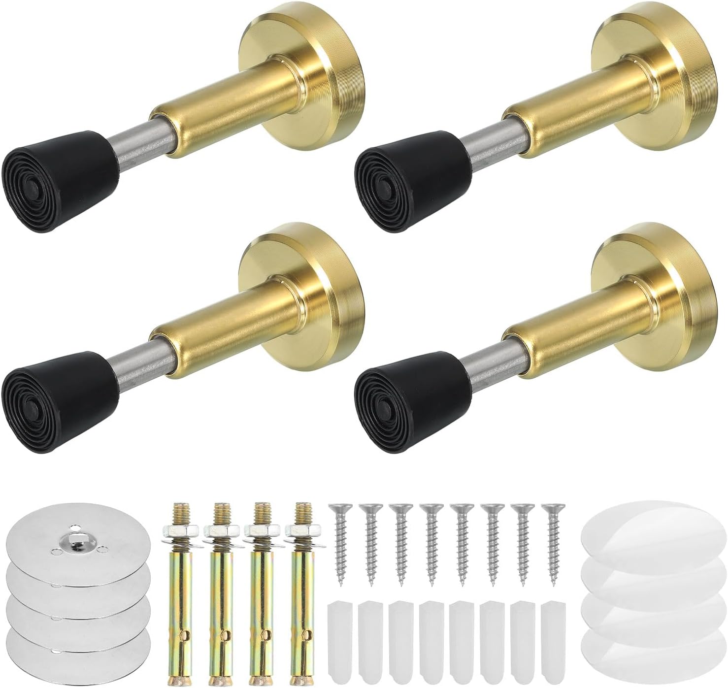 uxcell Door Stoppers,4pcs 4.1" Stainless Steel Door Stoppers for Wall, Hydraulic Buffer Telescopic Door Stops with Rubber Tip for Bottom of Door (Brass)