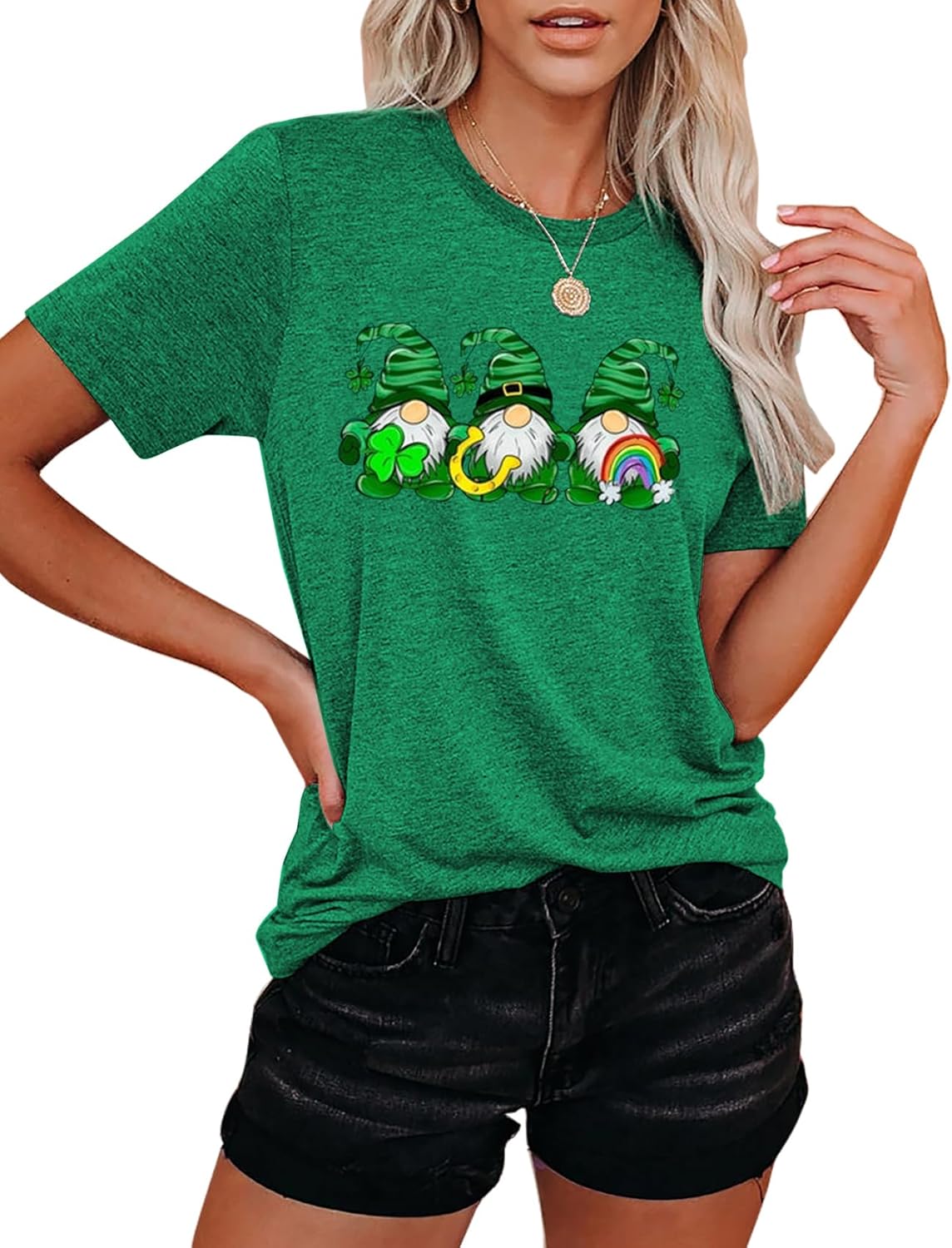 Lucky St Patricks Day Shirt Womens Lucky Irish Shamrock Shirt Funny Short Sleeve Tops - Image 4