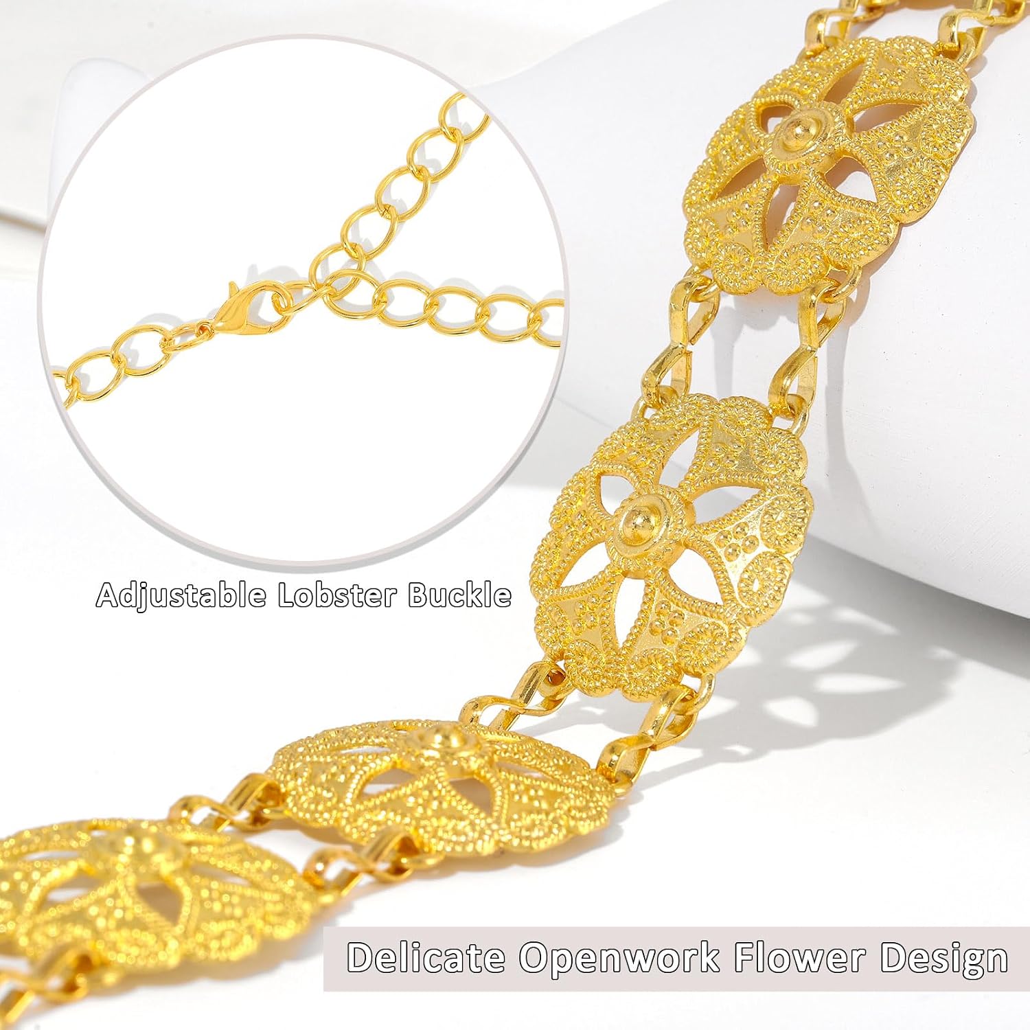 Navoky Gold Hollow Waist Chain Meatl Openwork Belt Chain Dress Jeans for Women and Girls