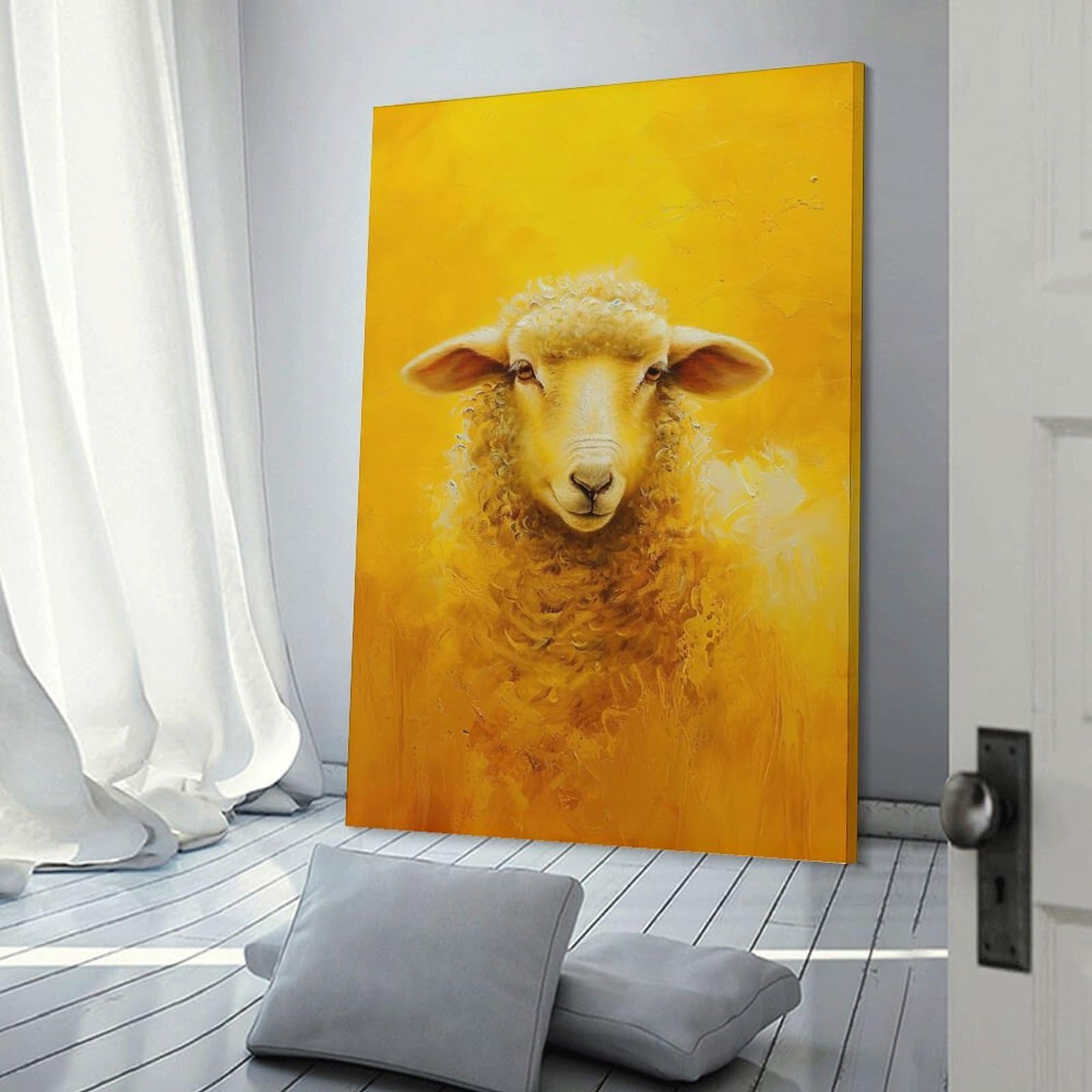 Junmoney Frame-Style-21 Golden Fleece Sheep Room Decor Wall Art 20X30inch(50X75cm), For Entrance Walls, Hall Decor Or Foyers, A Neat Decor Update For Hallways