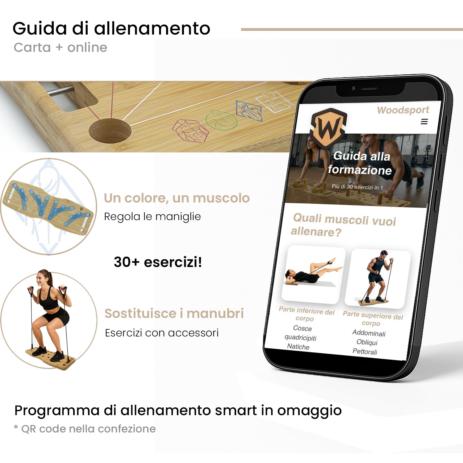 Amplitude – Tavola per Flessioni/Push Up Board Pieghevole – Attrezzi Fitness per Palestra a Casa – con Bande Elastiche + Guida Allenamento 30 in 1
